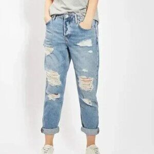 NWT Topshop Moto Hayden Distressed Authentic Boyfriend Jeans Size 12 / W34 L30